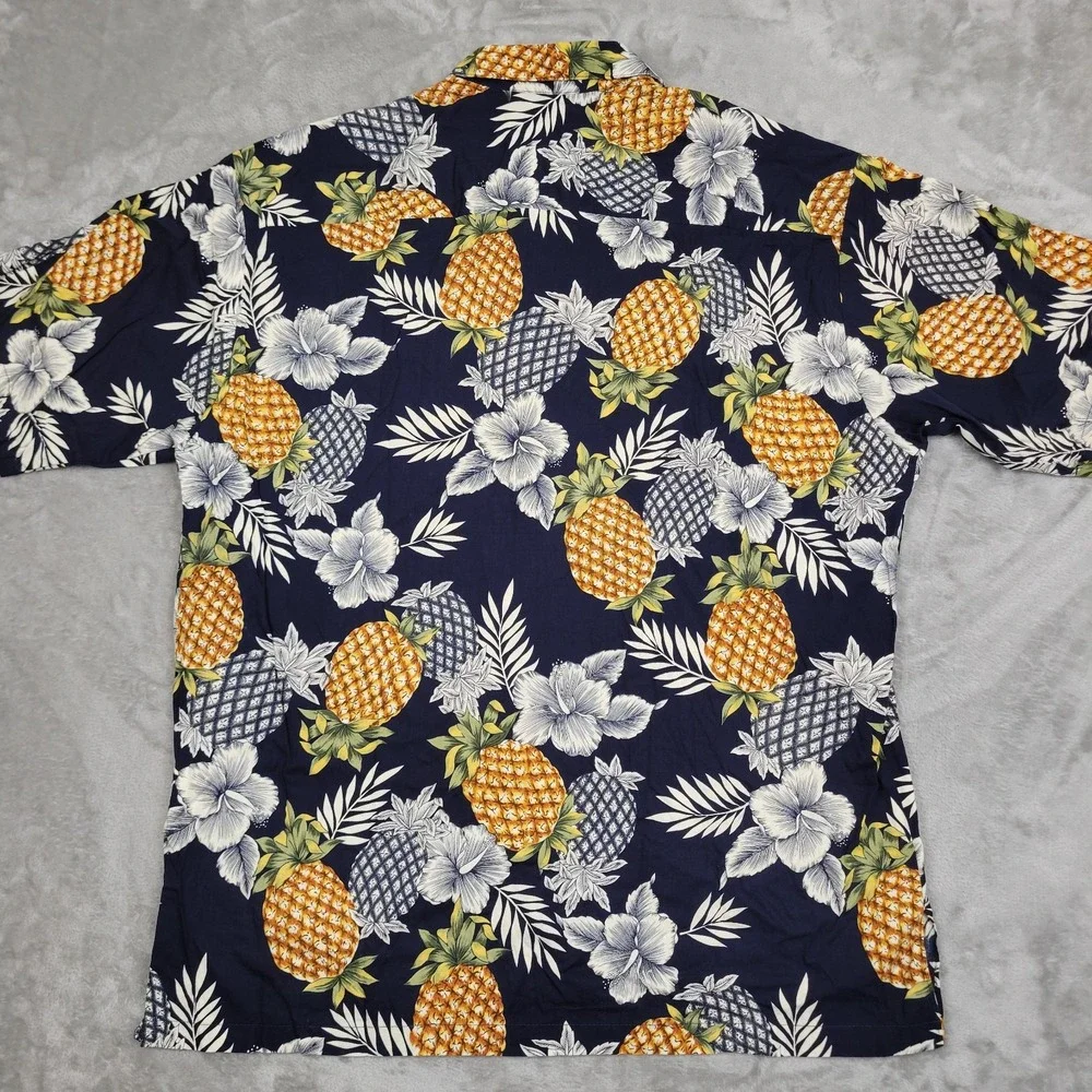 Tori Richard Mens L Hawaiian Tropical Floral Pineapple Print Short Sleeve Shirt